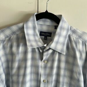 Sean John 100% Cotton Button Down Long Sleeve Shirt  17 32/33 White Blue Stripes